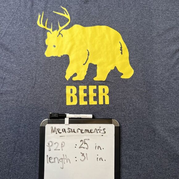Deer Bear Beer Shirt Men’s 2XL Gray Yellow Graphic Tee Short Sleeve Hunting - Picture 6 of 6